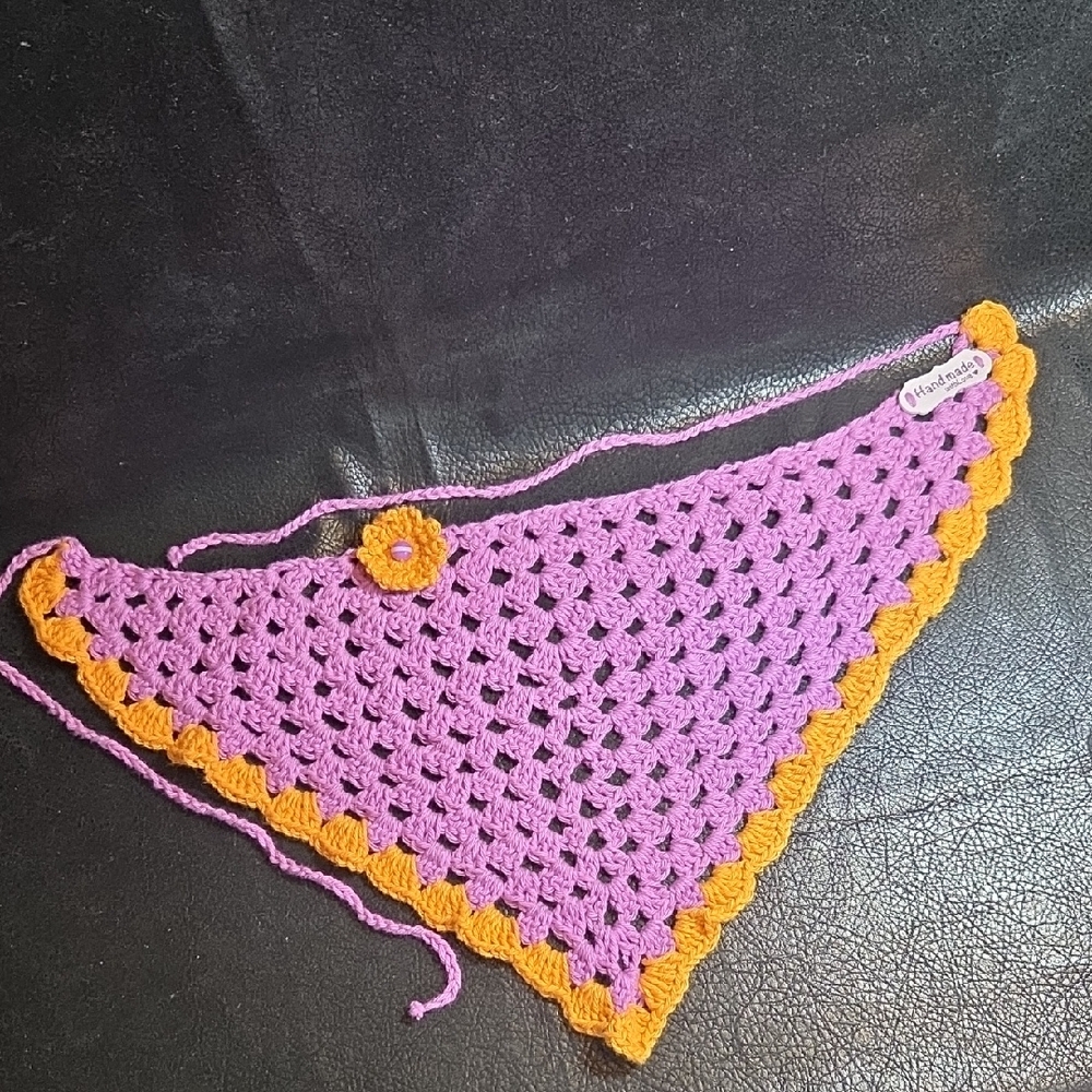 Handmade Purple and Orange Crochet Bandana Scarf